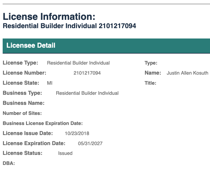 Clear Home Improvement Residential Builder License.
